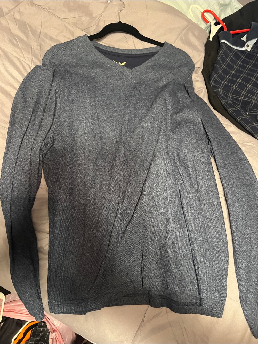 Faded Glory Men's V-Neck Sweater in Heather Blue-Gray